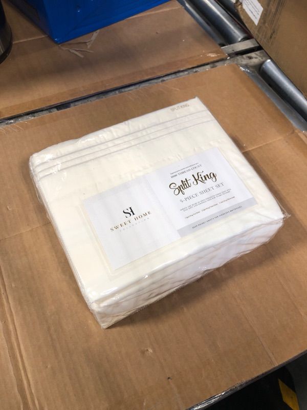 Photo 2 of ***USED***Split King Sheets - Breathable Luxury Sheets with Full Elastic & Secure Corner Straps Built In - 1800 Supreme Collection Extra Soft Deep Pocket Bedding Set, Sheet Set, Split King Size, Ivory