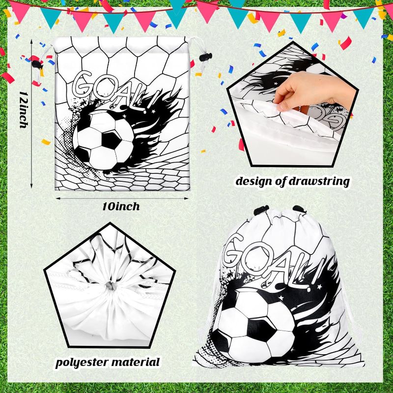 Photo 2 of 20Pack Soccer Party Favor Soccer Drawstring Team Gifts Bags Football Candy Goodie Snack Bag Travel Fabric Treat Bags Sports Themed Birthday Party Decorations Supplies, 9.8 x 11.8 Inch (Black, White)
