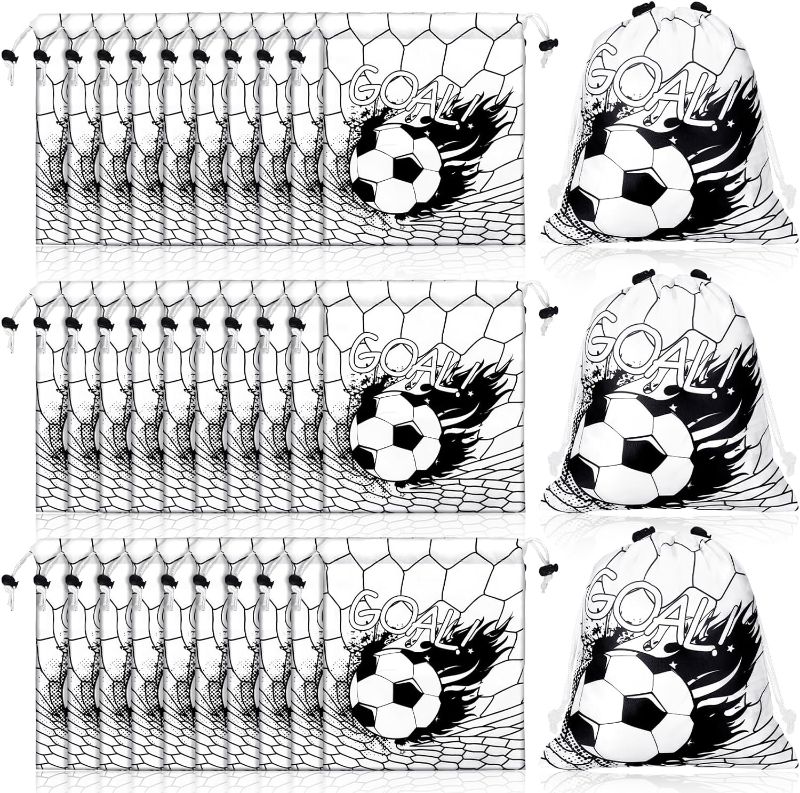 Photo 1 of 20Pack Soccer Party Favor Soccer Drawstring Team Gifts Bags Football Candy Goodie Snack Bag Travel Fabric Treat Bags Sports Themed Birthday Party Decorations Supplies, 9.8 x 11.8 Inch (Black, White)
