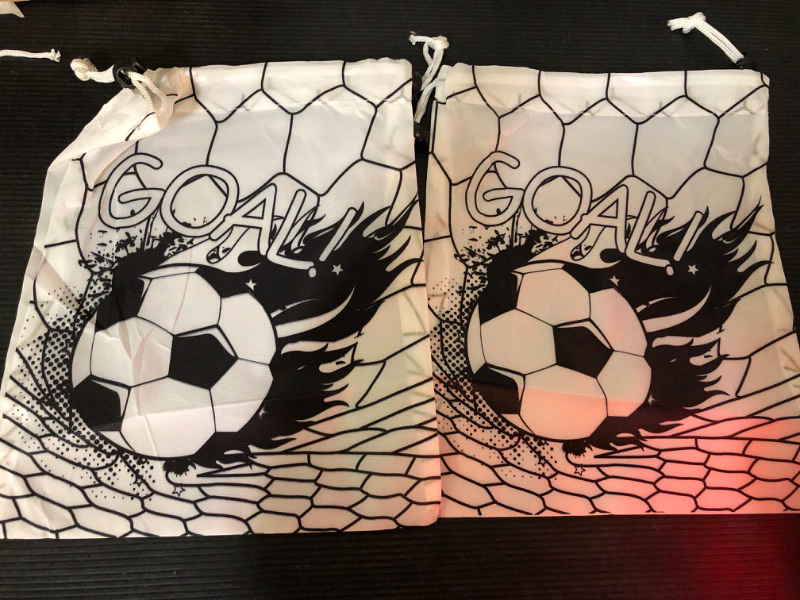 Photo 3 of 20Pack Soccer Party Favor Soccer Drawstring Team Gifts Bags Football Candy Goodie Snack Bag Travel Fabric Treat Bags Sports Themed Birthday Party Decorations Supplies, 9.8 x 11.8 Inch (Black, White)
