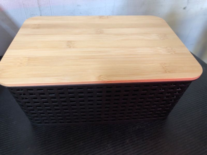 Photo 2 of 1 Plastic Storage Baskets with Bamboo Lid (Black)
