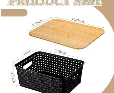 Photo 1 of 1 Plastic Storage Baskets with Bamboo Lid (Black)
