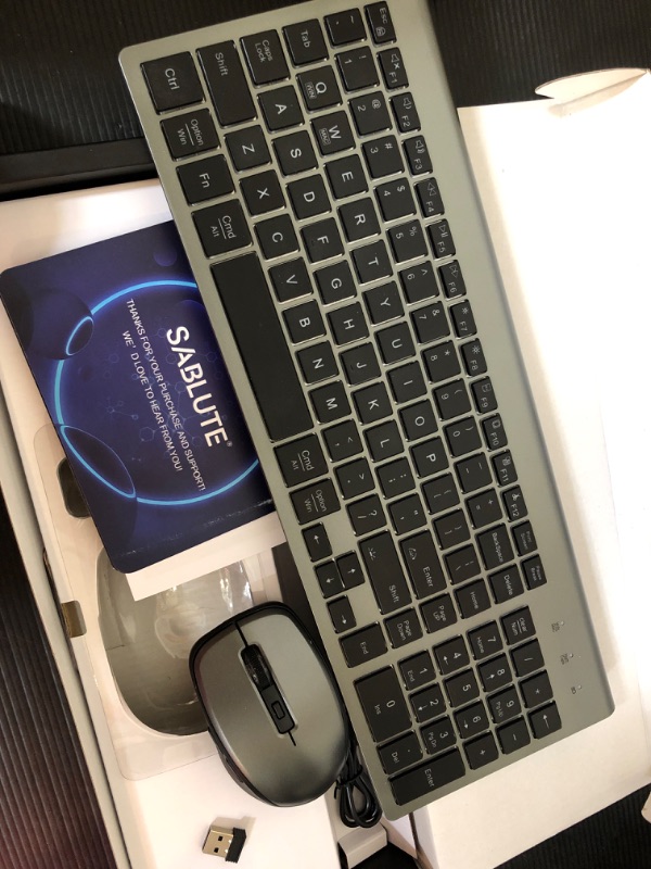 Photo 1 of SABLUTE Wireless Keyboard and Mouse Combo Backlit - Compact Quiet Keyboard with RGB Mouse, Rechargeable, Slim, Sleep Mode, Portable Cordless Keyboard Mouse Set for Mac, Windows, Laptop (Space Gray)