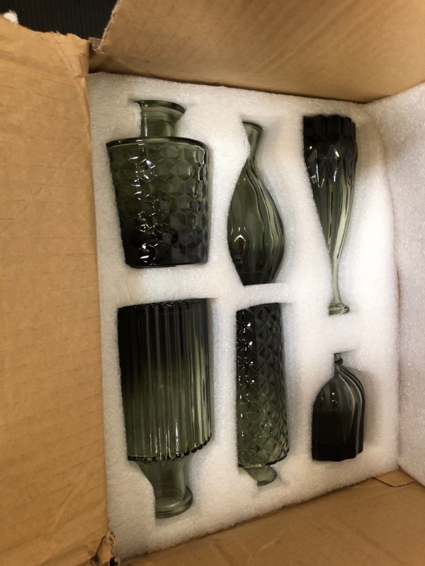 Photo 2 of 12pcs Glass  Vases Set, Small Vases for Flowers, Green Bud Vase for Centerpieces in Bulk, Mini Vintage Vase for Rustic Wedding Decorations, Office and Home Table Flower Décor-Green 12pcs Green