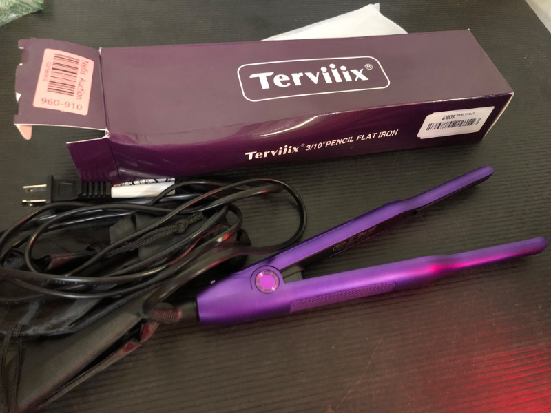 Photo 1 of  Terviiix Ceramic Pencil Flat Iron for Edges, 3/10 Inch Skinny Hair Straightener with LCD Digital Display, Mini Flat Iron for Pixie & Beard, Small Flat Irons for Short Hair, Auto Shut Off, Purple
