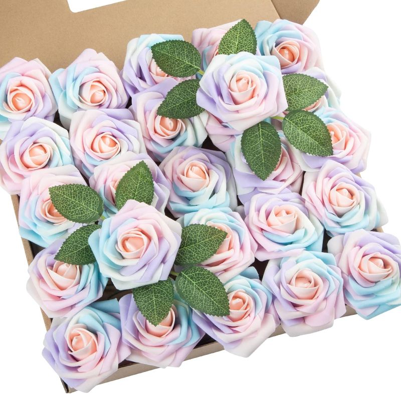 Photo 1 of  Artificial Roses Flowers Fake Roses with Stems Real Touch Foam Flowers for DIY Wedding Bouquet Baby Shower Centerpiece Floral Arrangement Party Home Decor(Whimsical Blush)
