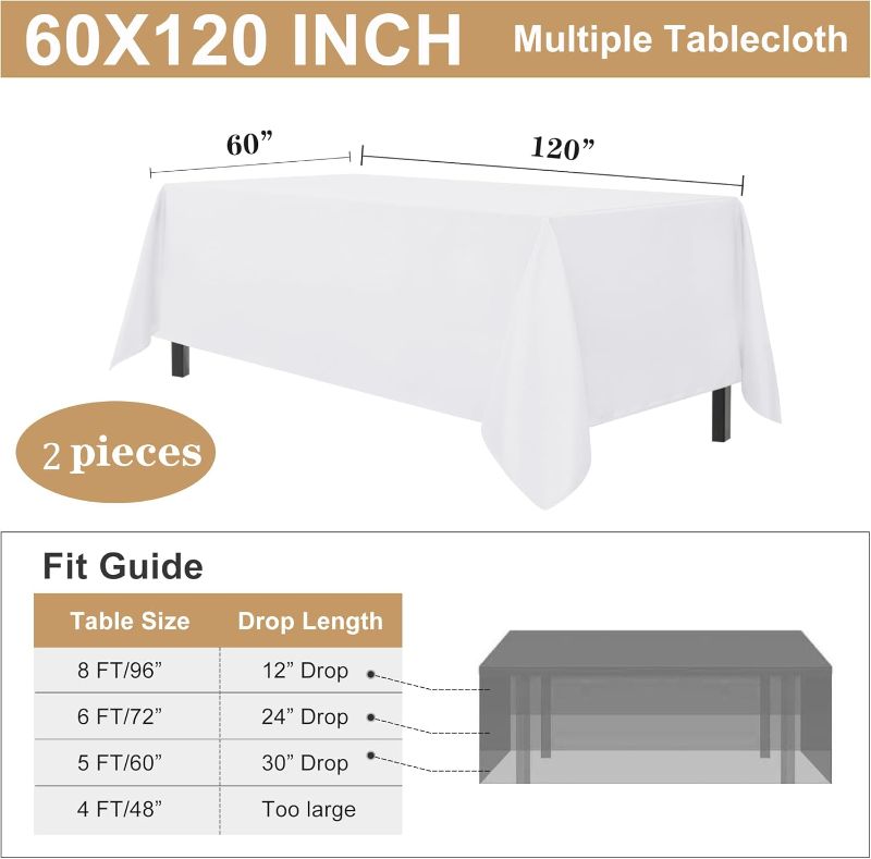 Photo 1 of 1pc White Tablecloth 60 x 120 Inch, Rectangle Tablecloth for 8 Feet Table  