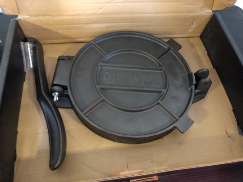 Photo 3 of Uno Casa Cast Iron Tortilla Press 10 Inch with Cast Iron Comal Pan - Bundle of Cast Iron Tortilla Skillet for Roti Pan, Tawa Pan, Dosa Pan & Tortilla Press Pataconera