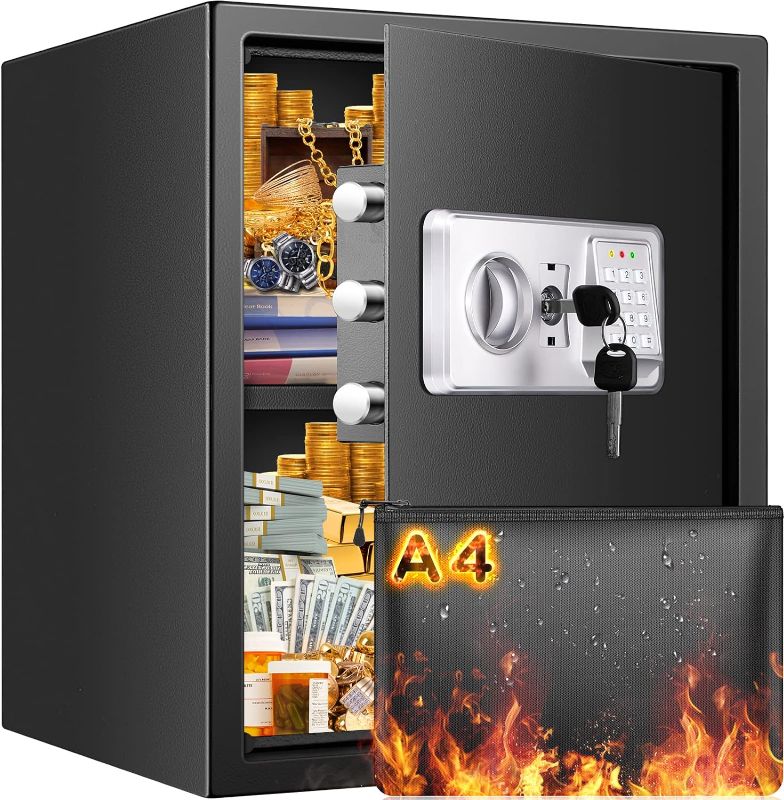 Photo 1 of 2.5 Cub Large Fireproof Safe Box for Home Use, Anti-Theft Home Safes Fireproof Waterproof, Money Safe for Home with Fireproof Bag&Removable Shelf, Digital Safe Fireproof for Money Firearm A4 Document