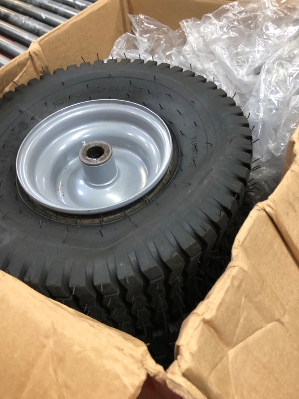 Photo 2 of 15x6.00-6 Lawn Mower Tires, 4 Ply Tubeless Lawn Mower Tires 15x6x6, Front Lawn Tractor Tires, 3” Offset Hub Long with 3/4” Bushings Garden Tire for Riding Lawn Mower (Pack of 2)