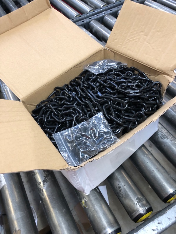 Photo 1 of 125 Feet Black Plastic Safety Barrier Chain with 12 Black S-Hooks | 12 Carabiner Clips | Caution Security Chain Safety Chain for Crowd Control, Construction Site