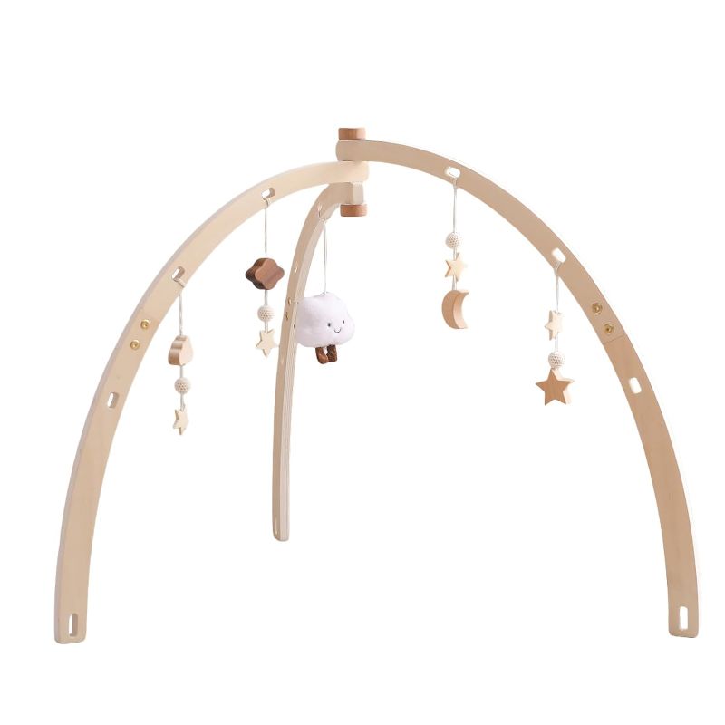 Photo 1 of bopoobo Baby Play Gym Wooden Baby Gym with 5 Toys Foldable Baby Play Gym Frame Activity Gym Newborn Gift Baby Girl Boy Gym Montessori Toy