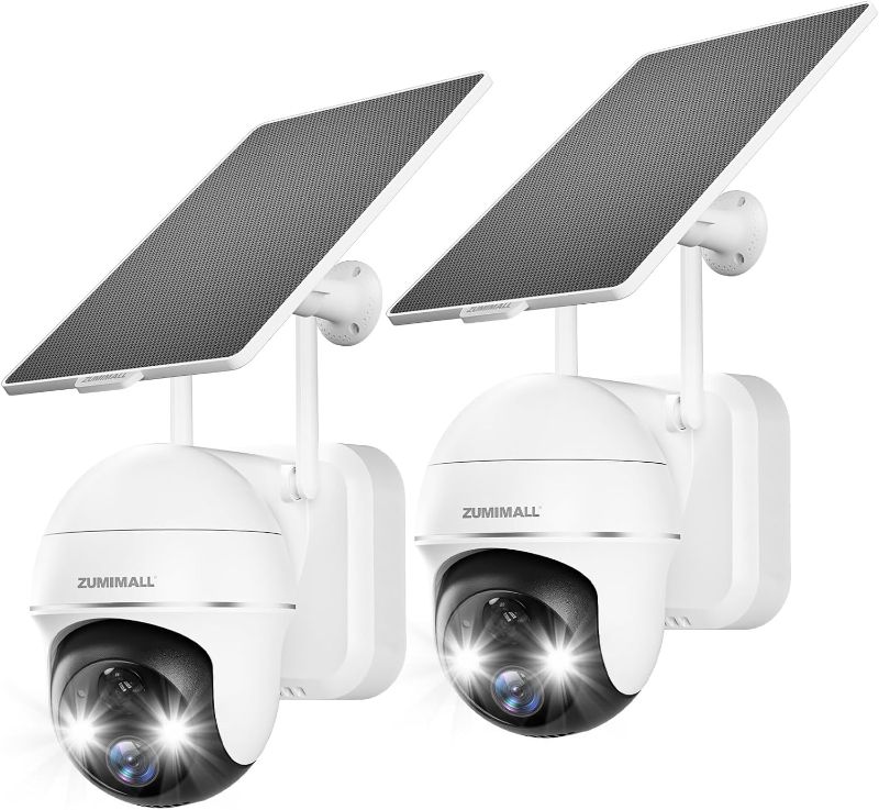 Photo 1 of ZUMIMALL Security Cameras Wireless Outdoor - 2 Packs, 360° PTZ Outdoor Camera Wireless Solar Powered,2.4G WiFi, Spotlight/Siren//3MP Color Night Vision/AI Detection/IP66
