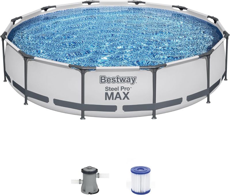 Photo 1 of Bestway Steel Pro MAX 12 Foot x 30 Inch Round Metal Frame Above Ground Outdoor Backyard Swimming Pool Set with 330 GPH Filter Pump
