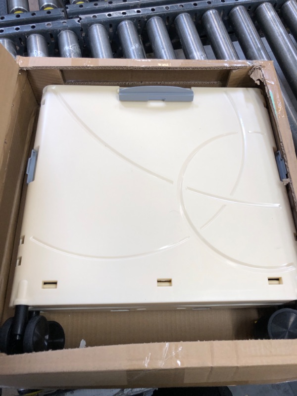 Photo 1 of Foldable Utility Cart, Collapsible Rolling Crate, 4 Universal Wheels with Two Brakes, Never-Lost Hinged Lid, Telescopic Handle for Home, Grocery, Office, School, Camping use (Beige, 2.3 Cu Ft) 2.3 Cu Ft, Beige