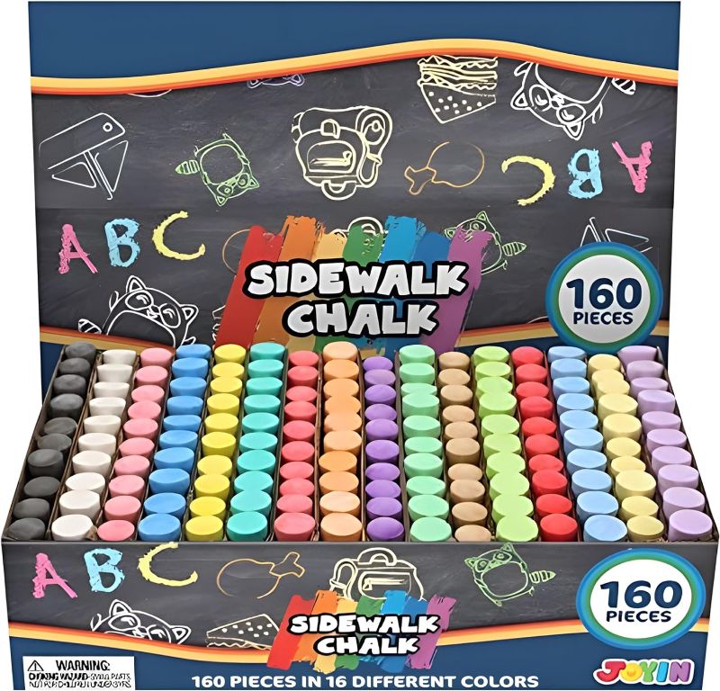 Photo 1 of 160 PCS Sidewalk Chalks Set Non-Toxic Washable Jumbo Chalk for Outdoor Art Play, Painting on Chalkboard, Blackboard and Playground
