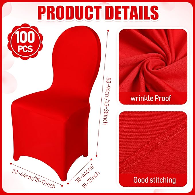 Photo 1 of  Spandex Chair Covers Bulk Polyester Party Chair Cover Stretch Elastic Chair Slipcovers for Wedding Banquets Reception Celebration Birthday Party Supplies (Red) 10 CT 
