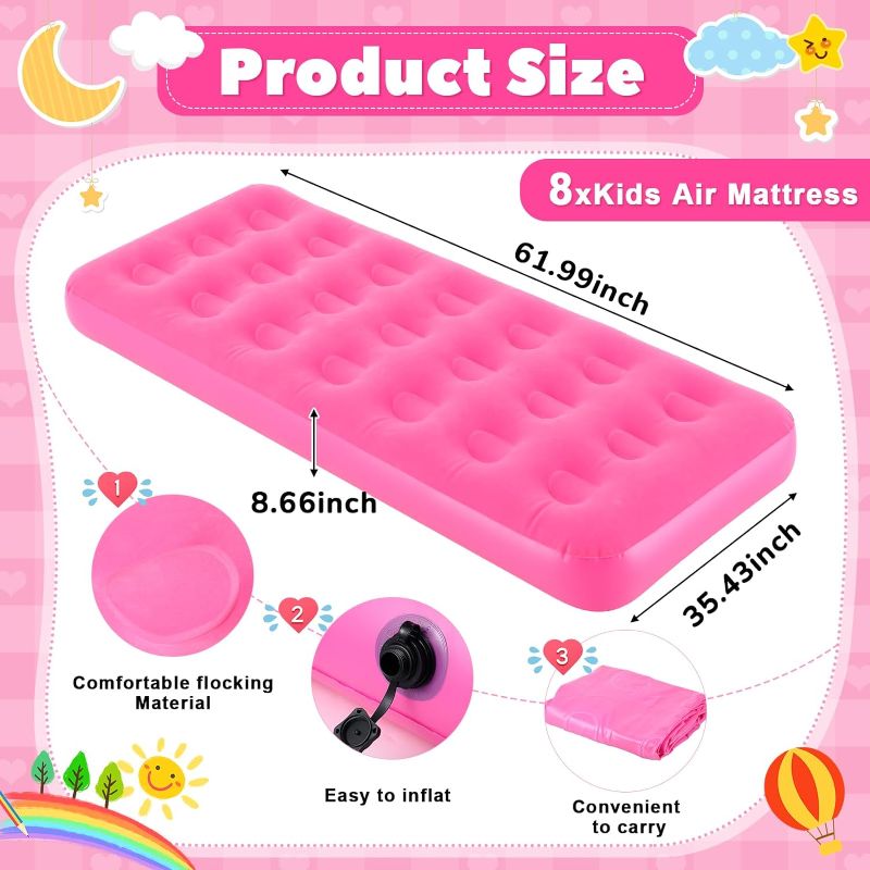 Photo 1 of  Kids Air Mattress Bulk Toddler Inflatable Bed Blow up Camping Sleeping Pad 61.81 x 25.98 x 7.09 Inches Kid Inflatable Airbed for Kids Aged 3-10 Years Old (Pink)