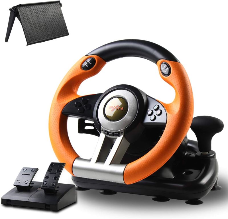 Photo 1 of USED---Game Racing Wheel, PXN-V3II 180° Competition Driving Wheel Volante with Universal USB Port and with Pedal, Suitable for PC, Xbox Series X|S, Xbox One PS3, PS4, Nintendo Switch - Orange