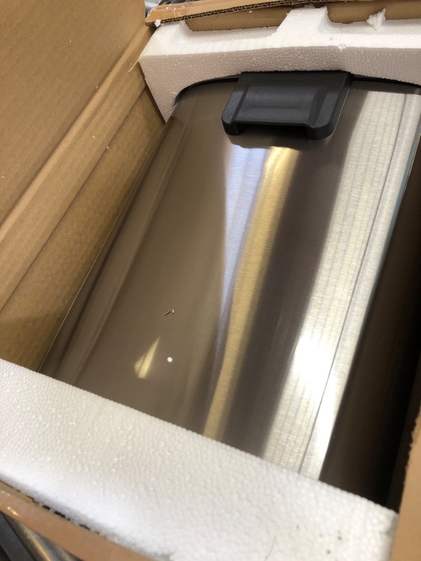 Photo 2 of Amazon Basics Smudge Resistant Small Rectangular Trash Can With Soft-Close Foot Pedal, for Bathroom/ Living room, Brushed Stainless Steel,12 Liter/3.1 Gal, Satin Nickel Finish,11.3"L x 9.9"W x 15.1"H