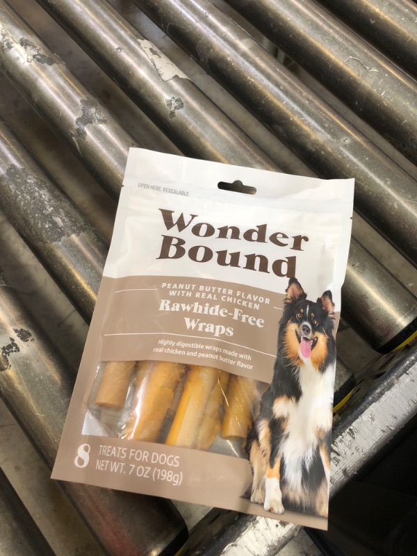 Photo 2 of 08-30-2024---Amazon Brand - Wonder Bound Chicken Wrapped Medium Sticks, Peanut Butter Flavor - 8 Count - Rawhide-Free Dog Treats, Dental Health Chews for Plaque & Tartar Control, Easy to Digest, Long-Lasting Peanut Butter 8 Count (Pack of 1)