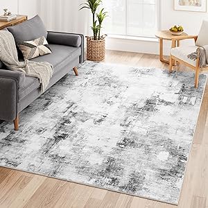 Photo 1 of Dripex Abstract Contemporary Area Rugs, Washable & Non-Slip Area Carpet Rug Soft Fluffy for Living Room Bedroom Kids Rooms, Ink Gray Large Laundry Room Rug Non-Shedding Floor Mats for Home, 7'6"x9'6"