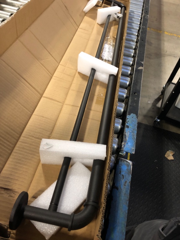 Photo 1 of Double Industrial Curtain Rods, Iron Curtain Rod for Windows 48 to 84, Wrap Around Window Double Curtain Rod, Black Curtain Rods, Outdoor Farmhouse Curtain Rod, Rustic Curtain Rods(Sand Black) Sand Black 48-84"