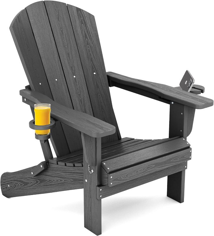 Photo 1 of  Foldable Adirondack Chair, HDPE Adirondack Chair with Wood-Texture-Gray