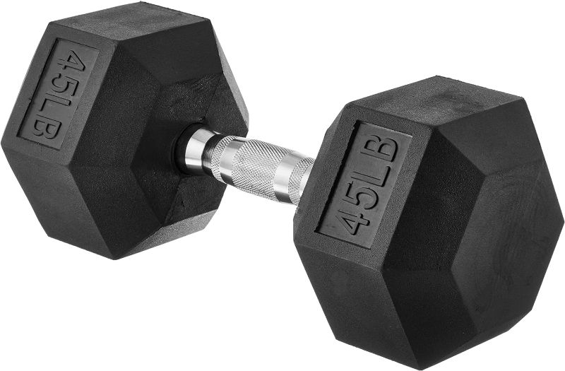 Photo 1 of Amazon Basics Rubber Encased Exercise & Fitness Hex Dumbbell, Single, Hand Weight For Strength Training 45lbs
