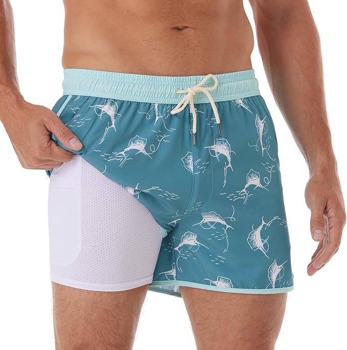 Photo 1 of BRISIRA Mens Short Swim Trunks with Compression Liner Retro Vintage 8090s Bathing Suit Swim Board Shorts Swimwear Quick Dry. 32M
