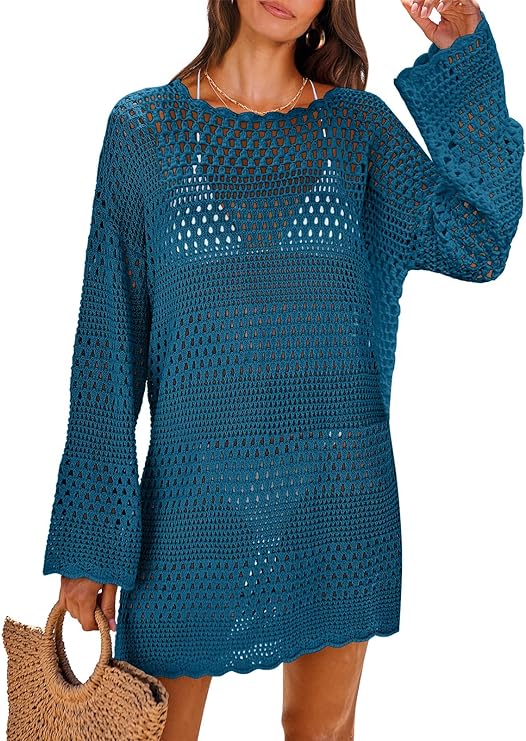 Photo 1 of ANRABESS Women Swimsuit Crochet Swim Cover Up 2024 Summer Bathing Suit Swimwear Mesh Knit Beach Dress Vacation Outfits, Small
