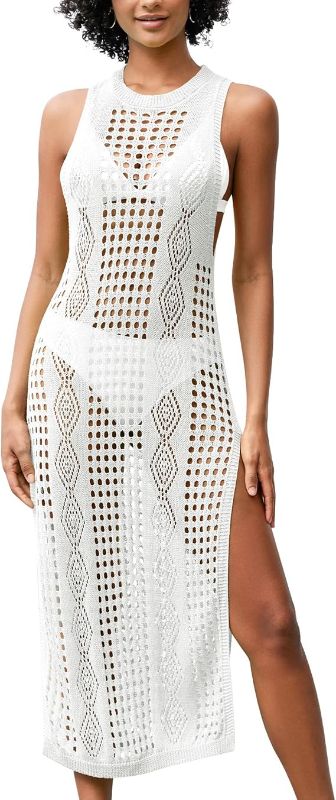 Photo 1 of BBX Lephsnt Women Swimsuit Crochet Cover Ups Hollow Out Coverup Sleeveless Swimwear Bathing Suit Crochet Dress Knitted Beach- size m 
