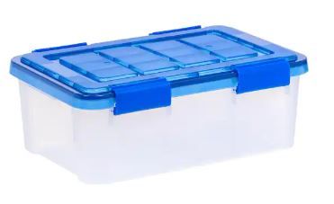 Photo 1 of 44 qt. Clear Plastic Storage Boxes with Lid in Blue
