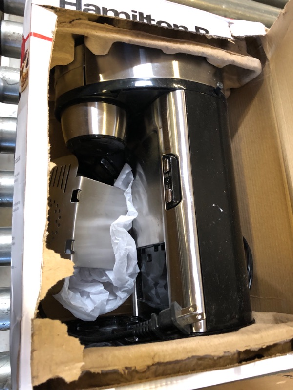 View 2 of Hamilton Beach The Scoop Single Serve Coffee Maker & Fast Grounds Brewer, Brews in Minutes, 8-14oz. Cups, Stainless Steel