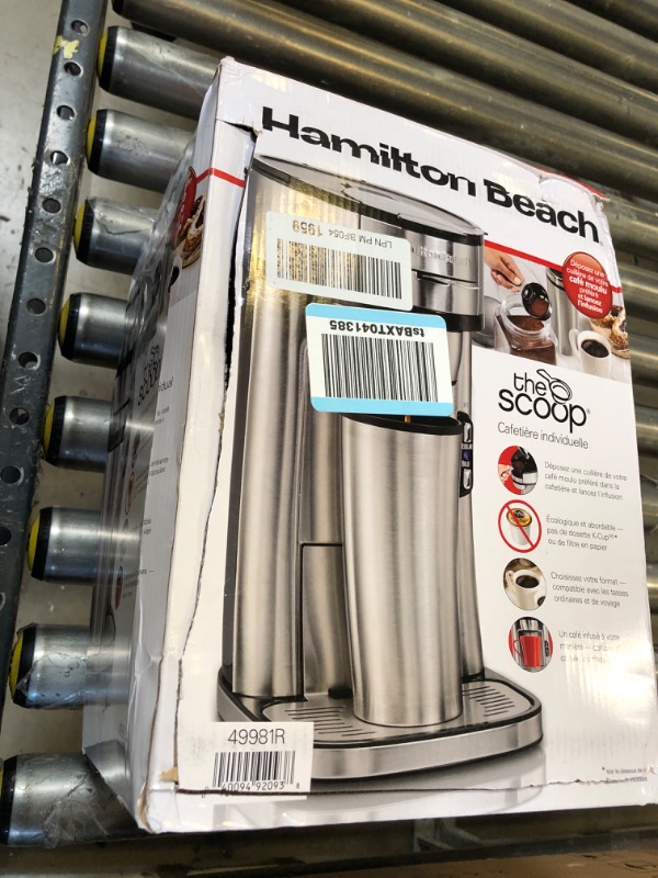 View 3 of Hamilton Beach The Scoop Single Serve Coffee Maker & Fast Grounds Brewer, Brews in Minutes, 8-14oz. Cups, Stainless Steel