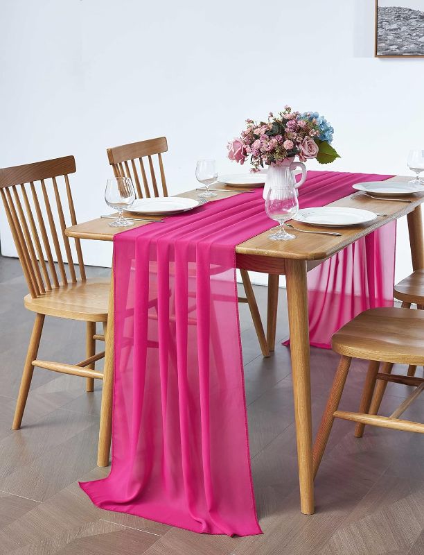 Photo 1 of 1pc   Fuchsia Chiffon Table Runner Sheer 29x120 Inch 
