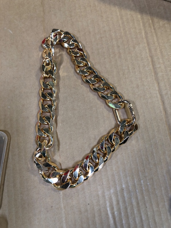 Photo 2 of 19MM Thick Light Metal Strong Metal Cuban Link Dog Collar,Gold Dog Chain Collar for Small Medium Dogs - 16 Inches Gold Dog Necklace Collar