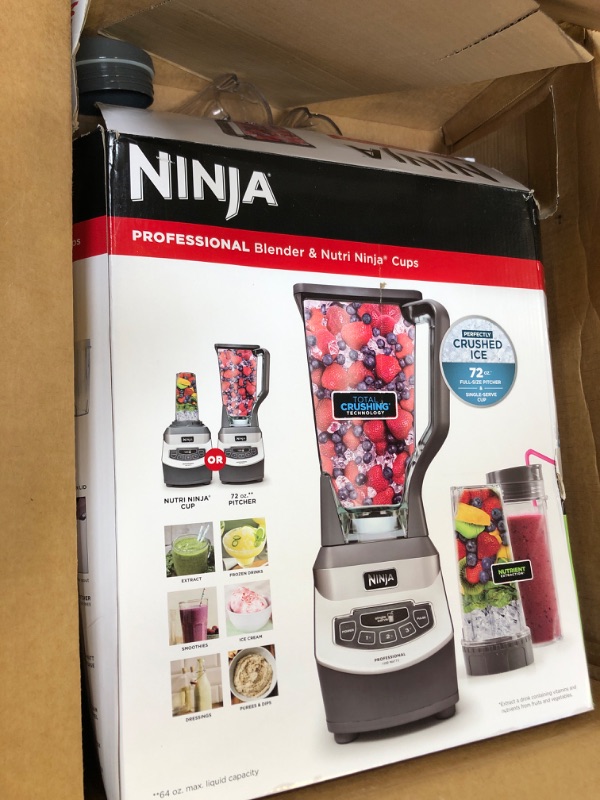 Photo 2 of *FOR PARTS ONLY* Ninja BL660 Professional Compact Smoothie & Food Processing Blender, 1100-Watts, 3 Functions -for Frozen Drinks, Smoothies, Sauces, & More, 72-oz.* Pitcher, (2) 16-oz. To-Go Cups & Spout Lids, Gray