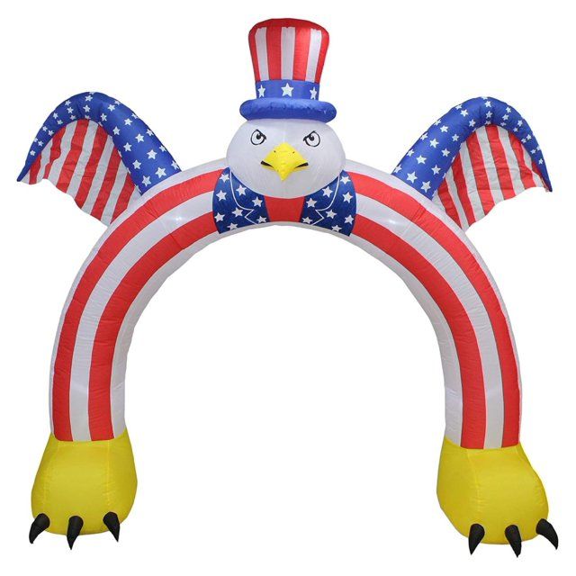 Photo 1 of 9 Foot Tall Patriotic Independence Day 4th of July Inflatable Flying Bald Eagle with Hat and American Flag Archway Pre-Lit LED Lights Blow Up Outdoor Indoor Lawn Garden Home Yard Holiday Decoration