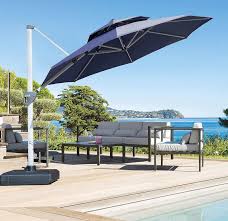 Photo 1 of 11 Feet Round Patio Umbrella Aluminum Frame Cantilever Umbrella Large Outdoor Umbrella Windproof Offset Umbrella Heavy Duty Sturdy Umbrella for Pool, Deck, Garden, Beach, Porch NAVY BLUE
