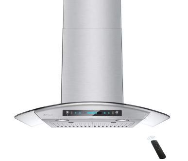 Photo 1 of 35.43 in. Wall Mount Range Hood Tempered Glass 900 CFM in Stainless Steel with LED Light and Remote Control

