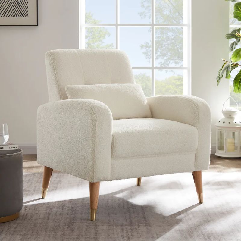 Photo 1 of 1018 White Accent Chair – Mid-Century Style, Spacious and Comfortable
