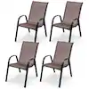 Photo 1 of 4-Piece Patio Stacking Dining Chairs w/Curved Armrests and Breathable Seat Fabric Brown