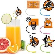 Photo 1 of  Basketball Theme Reusable Food Grade Silicone Straw Sleeve Caps, Suitable for Party Favor Bags