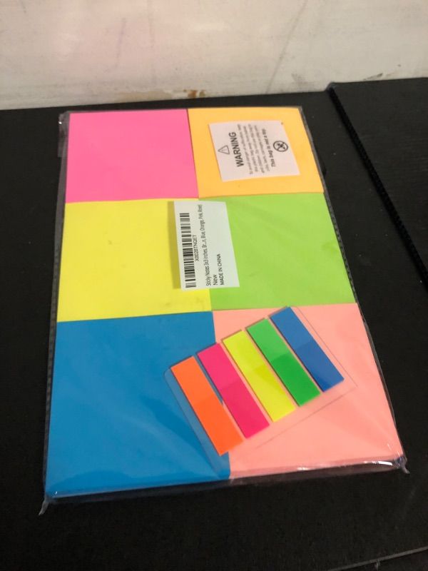 Photo 2 of (6 Pack) Sticky Notes 3x3 in Bright Colored Super Self Sticky Pads - 100 Sheets/Pad - Easy to Post for School, Office Supplies, Desk Accessories