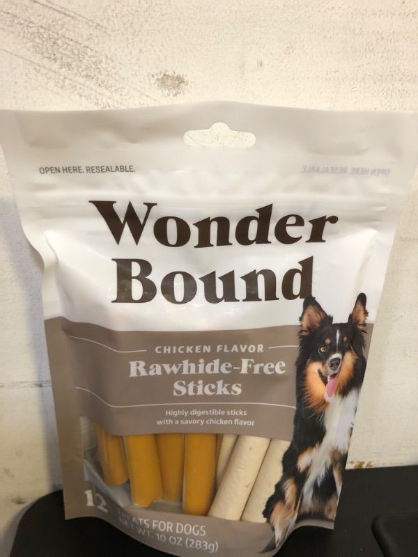 Photo 2 of  exp date 08/30/2024--Amazon Brand - Wonder Bound Chicken Flavor Dog Treat Sticks - 12 Count - Rawhide-Free, Dental Health Chews for Plaque & Tartar Control, Easy Digest, Long-Lasting Snack, 10 ounce (pack of 1) Chicken 12 Count (Pack of 1)