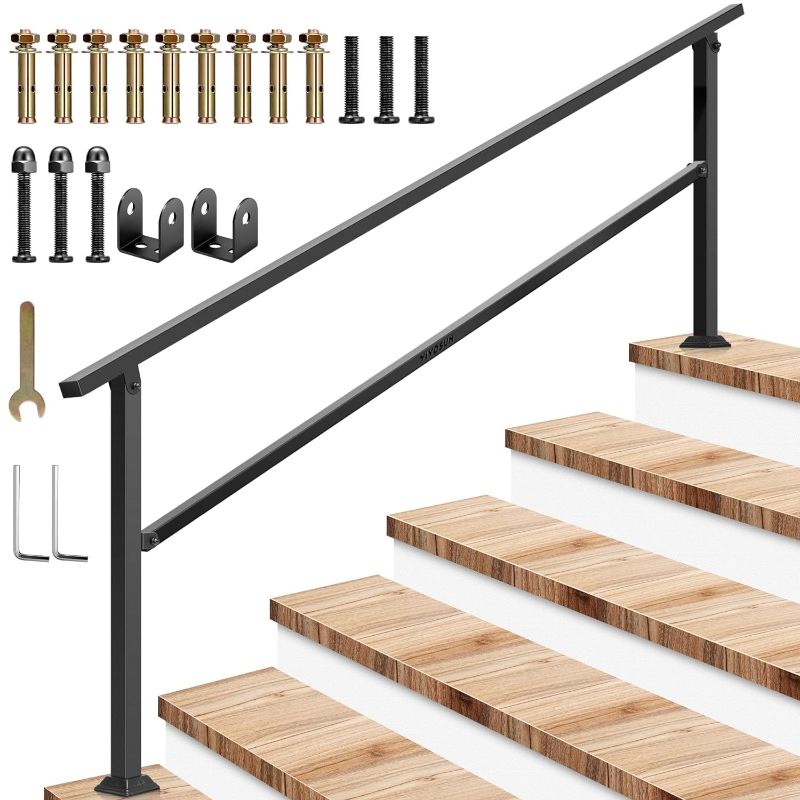 Photo 1 of VIVOSUN Outdoor Handrail, 6 Step Stair Handrail, 83" x 36" Fits 1 to 6 Steps, Wrought Mattle Iron Handrail for Concrete Steps, Porch Steps, One-Step Assembly, Black
