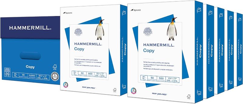 Photo 1 of Hammermill Printer Paper, 20 lb Copy Paper, 8.5 x 11 - 10 Ream (5,000 Sheets) - 92 Bright, Made in the USA
