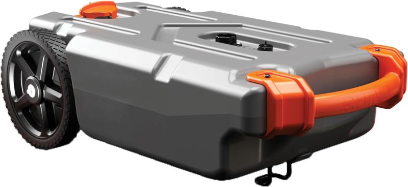 Photo 1 of Camco Rhino 21-Gallon Portable Camper / RV Tote Tank - Features Large Heavy-Duty No-Flat Wheels & Low Drain Hole - Includes Removable Steel Tow Adapter, 3’ RV Sewer Hose & More RV Accessories (39002)
