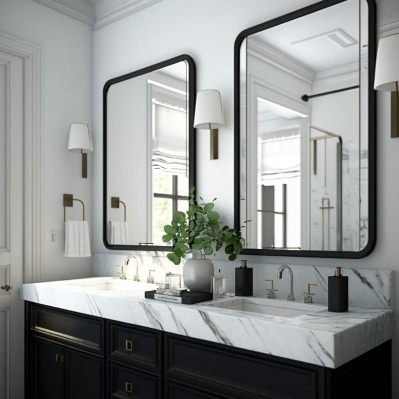 Photo 1 of USHOWER 2-Pack Black Bathroom Mirrors 24 x 36 Inch, Metal Frame Rectangle Mirror, Modern Farmhouse Vanity Mirror, Wall Mounted

